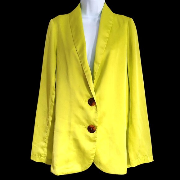 Show Me Your MuMu Felix Blazer Lime Luxe Satin Button Oversized Sz XS - Picture 1 of 14